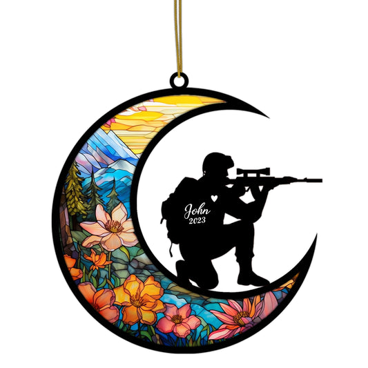 Netecom Personalized Army Memorial Suncatcher - Patriotic Sympathy Gifts for Loss of Father, Dad, Grandpa, or Friend - Veterans & Soldiers Memorial Gift - Hanging Sun Catcher Ornament Decoration