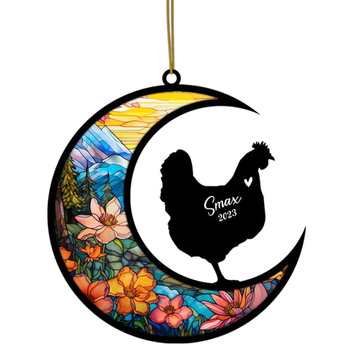 Netecom Personalized Chicken Memorial Suncatcher, Pet Loss Suncatcher, Bereavement Chicken Loss Gift, Custom Chicken with Name, Gifts for Chicken Lovers, Hanging Ornaments for Xmas, Car, Window