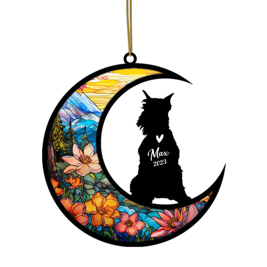Netecom Personalized Schnauzer Memorial Suncatcher - Beagle Christmas Ornament with Name & Date - Dog Memorial Ornament - Pet Loss Sympathy Gift - Stained Glass Light Catcher
