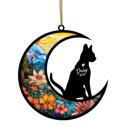 Netecom Personalized Abyssinian Cat Memorial Suncatcher - Custom with Name & Date - Pet Loss Light Catcher - Christmas Cat Ornament for Window Hangings