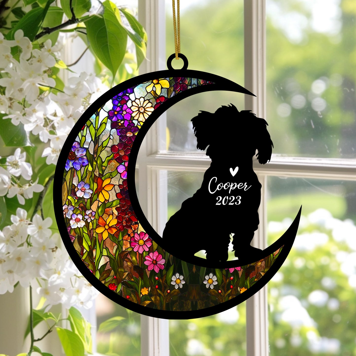 Netecom Maltese Dog Memorial Suncatcher, Personalized with Name Date Dog Breeds Suncatcher, Pet Loss Sun Catcher Bereavement Gift, Dog Remembrance Gift, Loss of Pet Sympathy Gifs Dog Lovers