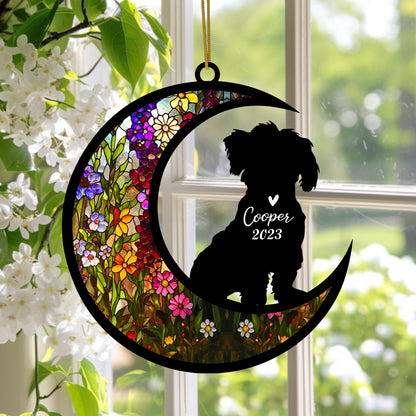 Netecom Maltese Dog Memorial Suncatcher, Personalized with Name Date Dog Breeds Suncatcher, Pet Loss Sun Catcher Bereavement Gift, Dog Remembrance Gift, Loss of Pet Sympathy Gifs Dog Lovers