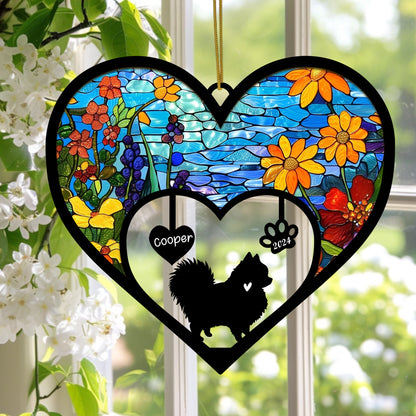 Netecom Pomeranian Memorial Suncatcher, Personalized Pom Dog Memorial with Name Date, Dog Passing Away Gift, Loss of Dog Sympathy Gift, Dog Remembrance Gift, Dog Lovers Gift