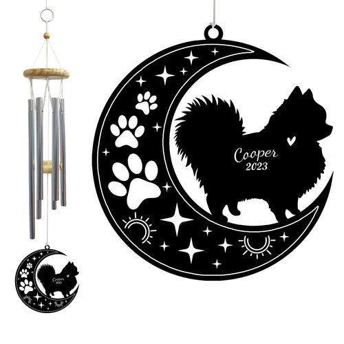 Netecom Pomeranian Dog Wind Chimes Memorial, Personalized Pom Dog Memorial Windchime for Dog Suncatcher, Pet Condolences Gift Loss of Dog, Pet Remembrance Gift, Sympathy Pet Wind Chimes Garden