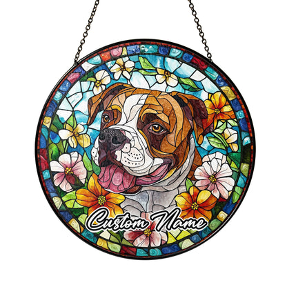 Netecom Personalized Pitbull Dog Ornament, Custom Pet Memorial Suncatcher, Pet Loss Remembrance Gift, Christmas Decoration
