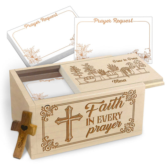 Netecom Personalized Maple Wood Prayer Box with Custom Name Cross, Faith-Inspired Scripture Box with 100 Prayer Request Cards, Christian Gift for Daily Prayer & Reflection
