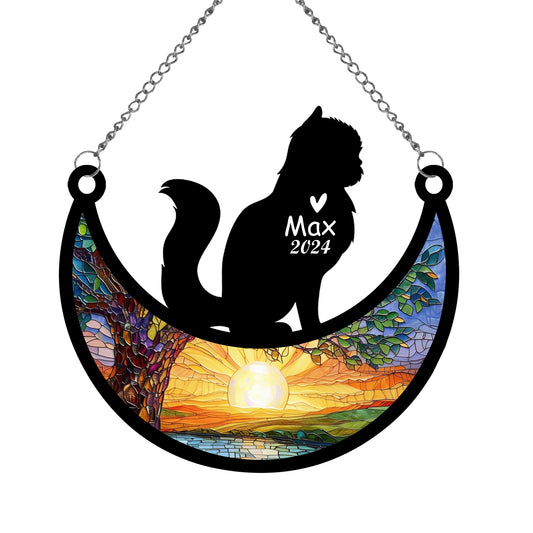 Netecom Personalized Persian Cat Memorial Suncatcher, Custom Cat Ornament with Name Date, Loss of Pet Sympathy Suncatcher Gifts for Cat Lovers, Remembrance Gifts for Loss of Pet