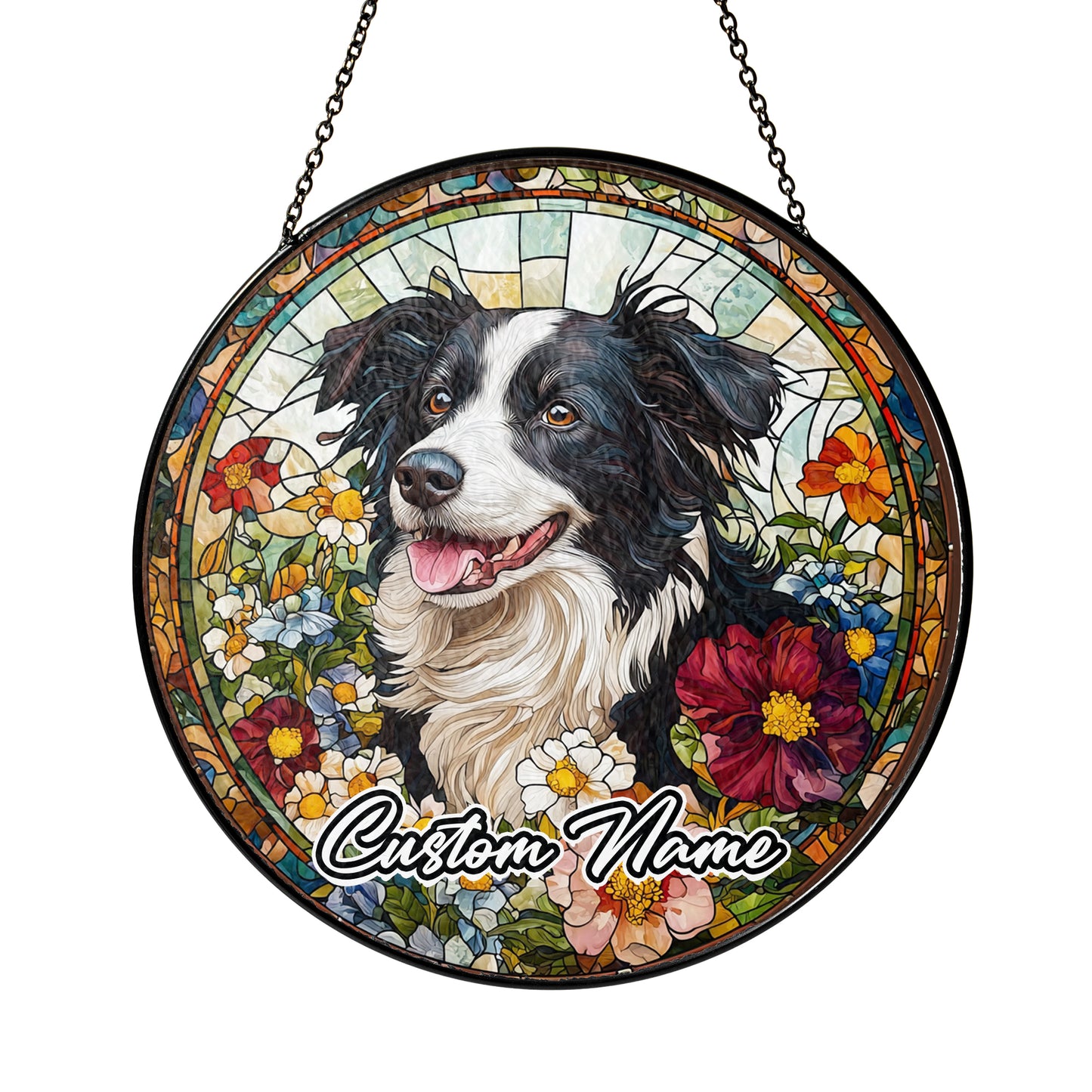 Netecom Custom Border Collie Dog Stained Glass Ornament, Personalized Pet Memorial Suncatcher, Pet Loss Sympathy Gift, Christmas Decoration