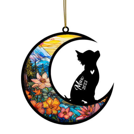 Netecom Personalized Chihuahua Memorial Suncatcher, Beagle Christmas Ornament with Name Date, Dog Memorial Ornament Loss of Pet Sympathy Gift, Pet Loss Stained Glass