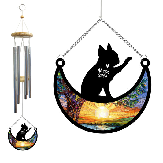 Netecom Personalized Boston Terrier Memorial Wind Chime Suncatcher, Dog Loss Sympathy Keepsake, Bereavement Gift for Pet Lovers