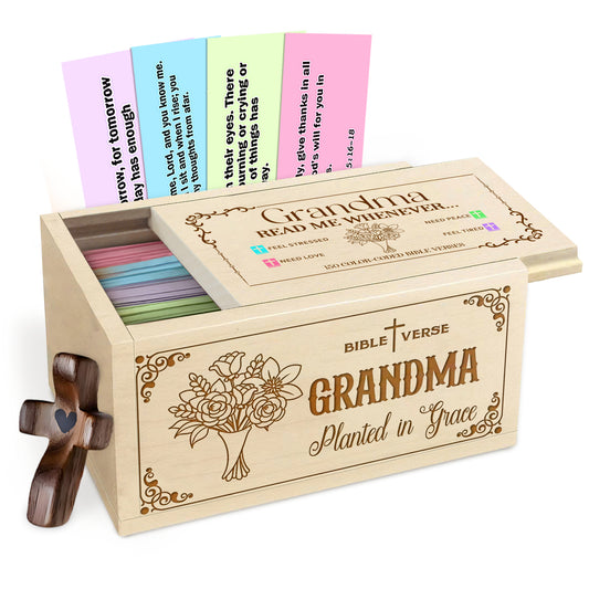 Netecom Bible Verses Box for Grandma with Prayer Cross, 150 Upgrade Bible Verse Cards Box Set for Emotions and Feelings, 4 Emotional Themes, Religious Gift for Grandmother, Encouragement & Love