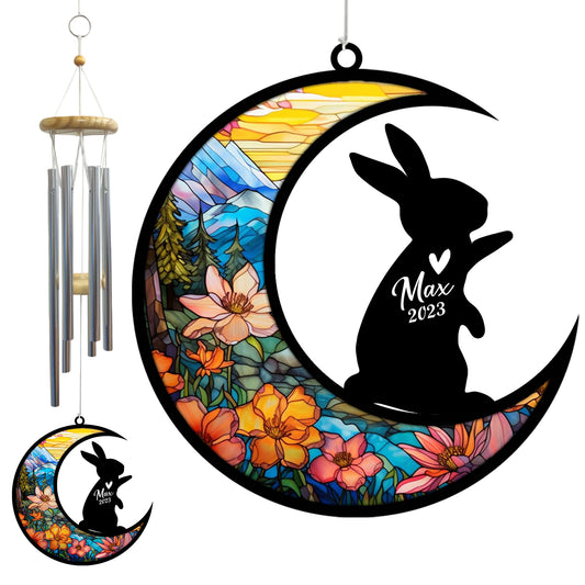 Netecom Rabbit Wind Chimes Memorial, Personalized Pet Memorial Windchime for Rabbits Suncatcher, Bunny Loss Memorial Ornament, Loss of Pet Remembrance Gift, Sympathy Pet Wind Chimes Outdoor Garden