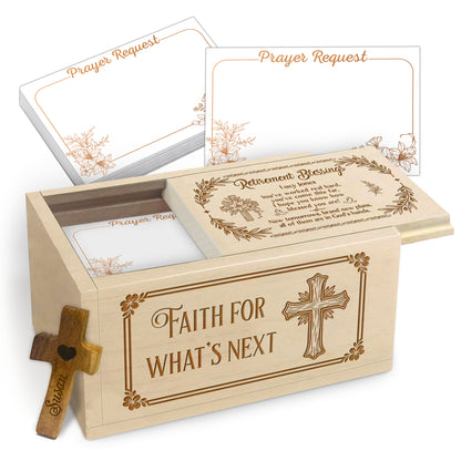 Netecom Christian Prayer Box for Retirement with Custom Name on Cross, Wooden Faith Keepsake with 100 Prayer Request Cards