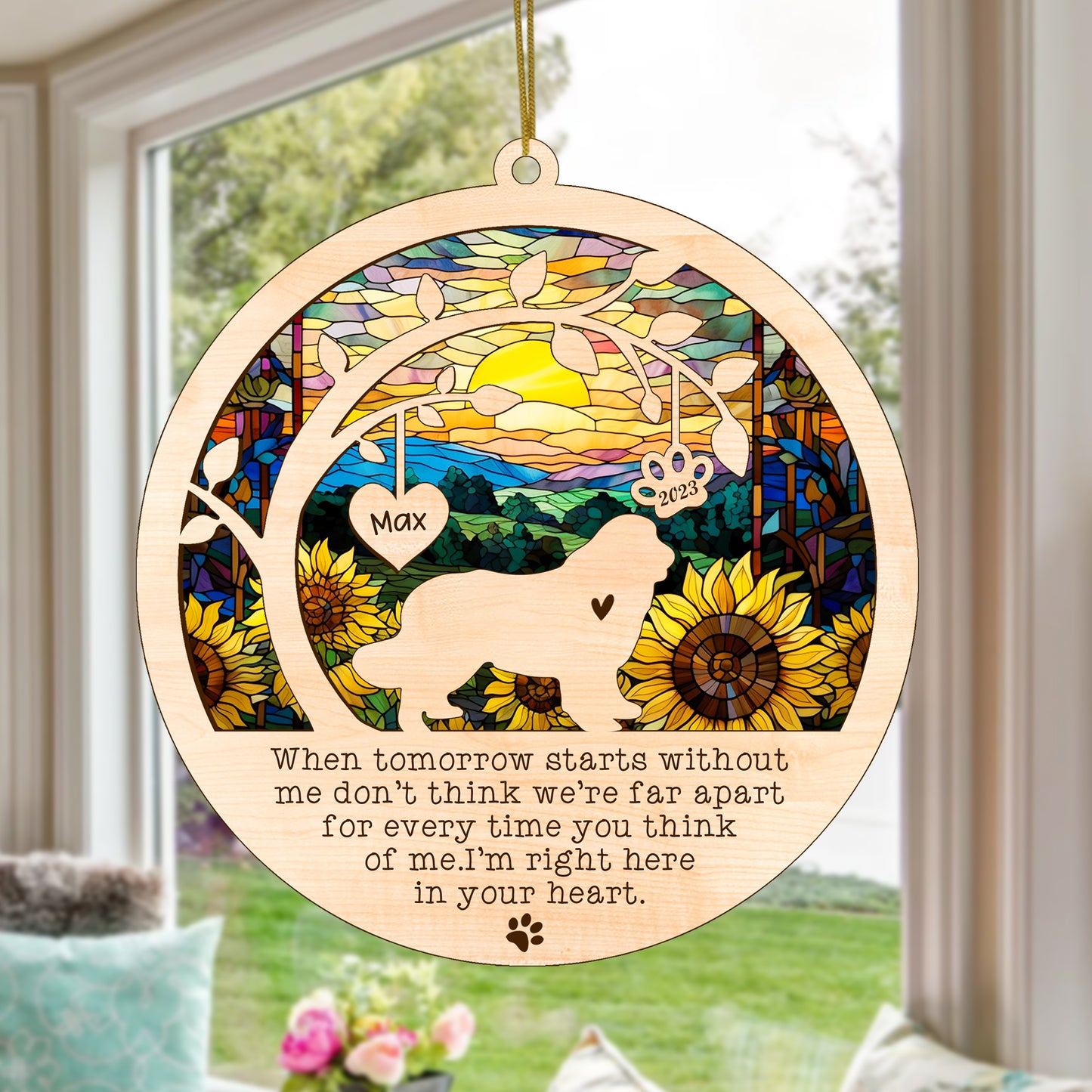Netecom Personalized Newfoundland Dog Memorial Suncatcher, Christmas Ornament with Name Date, Pet Loss Sun Catcher, Dog Memorial Ornament, Bereavement Sympathy Gift for Dog Lovers