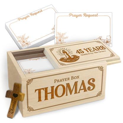 Netecom Personalized Birthday Prayer Box 45 Years with Custom Name, Christian Faith Gift with Wooden Cross & 100 Prayer Request Cards, Meaningful 45th Birthday Gift