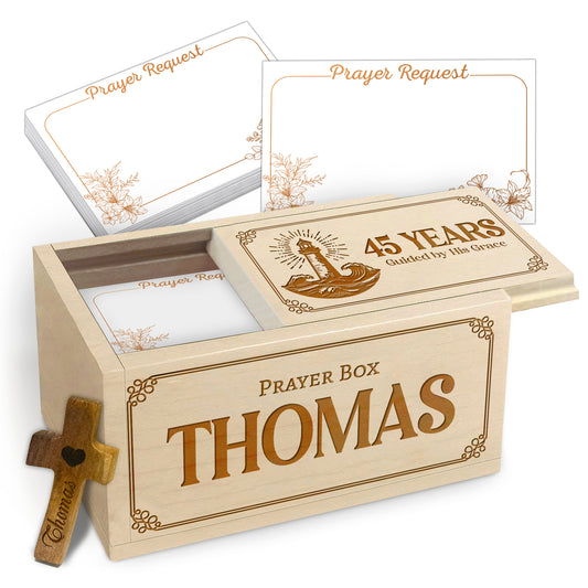 Netecom Personalized Birthday Prayer Box 45 Years with Custom Name, Christian Faith Gift with Wooden Cross & 100 Prayer Request Cards, Meaningful 45th Birthday Gift