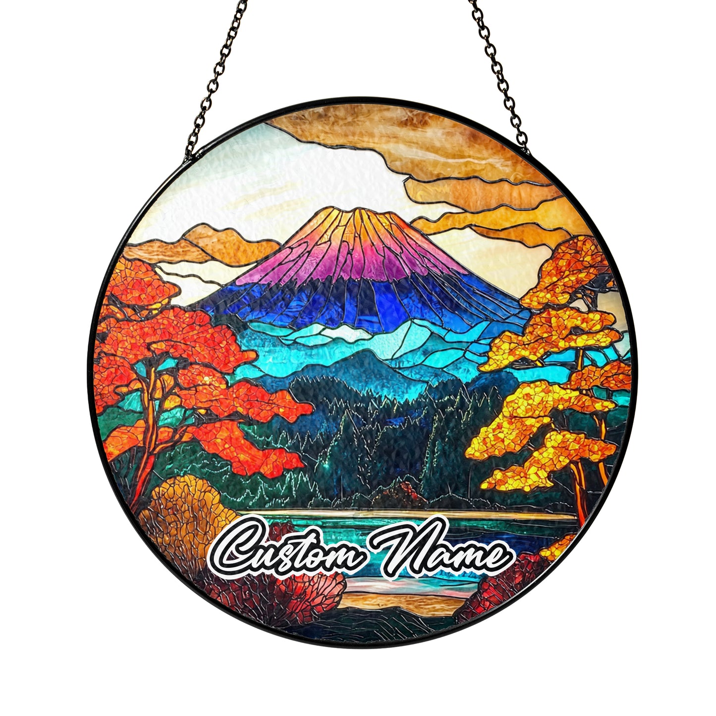 Netecom Personalized Japan Stained Glass Ornament – Mount Fuji Inspired Sun Catcher, Custom Cultural Gift & Window Decoration