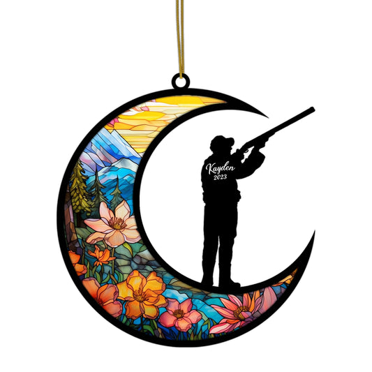 Netecom Personalized Hunting Suncatcher Christmas Ornament 2025 - Custom Hunter & Archery Gifts - Camo Hunter Archer Christmas Ornament - Unique Hunting Gifts for Dad, Father, Husband, Brother