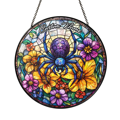 Netecom Custom Spider Stained Glass Ornament, Personalized Memorial Suncatcher, Pet Loss Sympathy Gift, Christmas Decoration