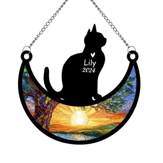 Netecom Personalized Domestic Shorthair Cat Memorial Suncatcher, Custom Cat Ornament with Name Date, Loss of Pet Sympathy Suncatcher Gifts for Cat Lovers, Remembrance Gifts for Loss of Pet