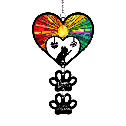 Netecom Personalized Boston Terrier Rainbow Heart Paw Memorial Suncatcher, Custom Dog Ornament with Name Date, Dog Loss Sympathy Gift, Pet Remembrance Keepsake