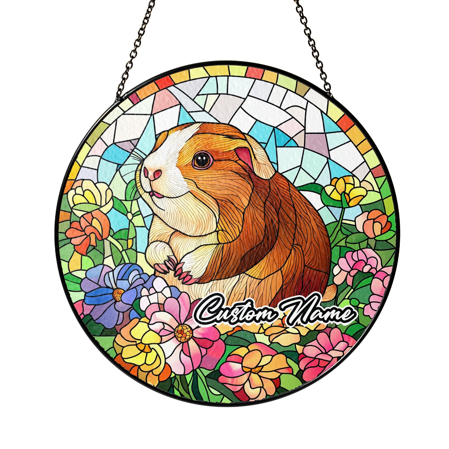 Netecom Personalized Guinea Pig Stained Glass Ornament, Custom Pet Memorial Suncatcher, Pet Loss Sympathy Gift, Christmas Decoration