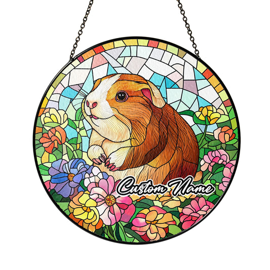 Netecom Personalized Guinea Pig Stained Glass Ornament, Custom Pet Memorial Suncatcher, Pet Loss Sympathy Gift, Christmas Decoration