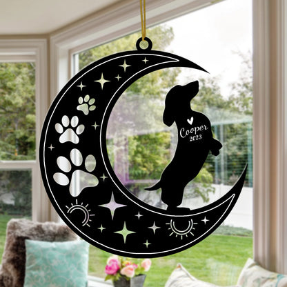 Netecom Dachshund Dog Memorial Suncatcher, Personalized Wiener Dog Ornament with Name Date, Dog Loss Sympathy Gift for Pet Loss Sun Catchers, Dog Grief Gift, Bereavement Gifts for Loss of Pet