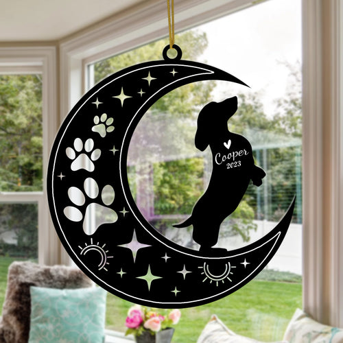 Netecom Dachshund Dog Memorial Suncatcher, Personalized Wiener Dog Ornament with Name Date, Dog Loss Sympathy Gift for Pet Loss Sun Catchers, Dog Grief Gift, Bereavement Gifts for Loss of Pet