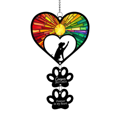 Netecom Personalized Boxer Rainbow Heart Paw Memorial Suncatcher, Custom Dog Ornament with Name Date, Pet Loss Sympathy Gift, Dog Memorial Keepsake