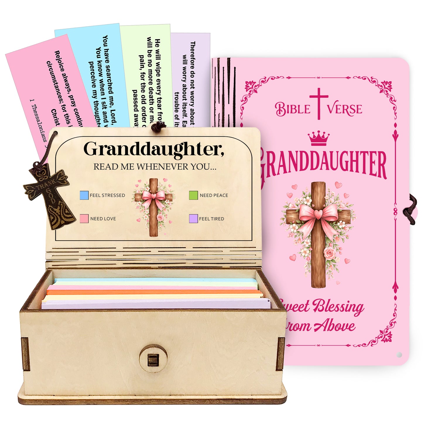 Netecom Bible Verse Box for Granddaughter – 150 Color-Coded Scripture Cards with Mini Cross, Christian Faith Keepsake Gift for Daily Prayer, Encouragement & Spiritual Inspiration