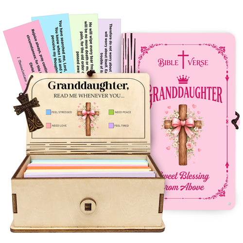 Netecom Bible Verse Box for Granddaughter – 150 Color-Coded Scripture Cards with Mini Cross, Christian Faith Keepsake Gift for Daily Prayer, Encouragement & Spiritual Inspiration