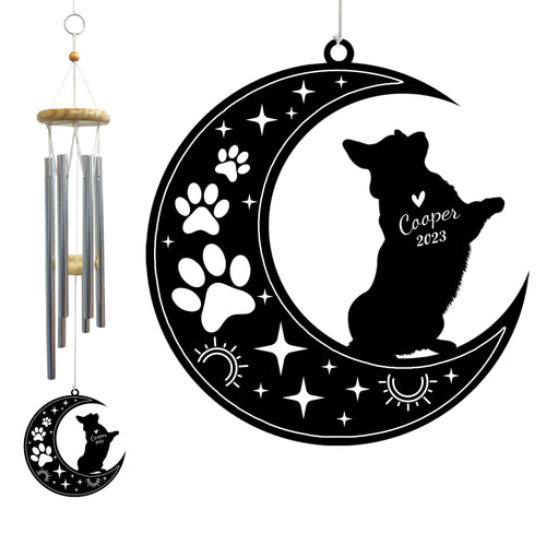 Netecom Corgi Dog Wind Chimes Memorial, Personalized Pet Memorial Windchime for Dog Suncatcher, Pet Condolences Gift for Loss of Dog, Pet Remembrance Gift, Sympathy Pet Wind Chimes Outdoor Garden