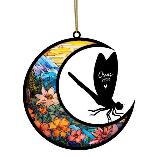 Netecom Personalized Dragonfly Memorial Suncatcher - Dragonfly Christmas Ornament with Name - Pet Loss Stained Glass Light Catcher - Bereavement & Sympathy Gift for Loss of Pet
