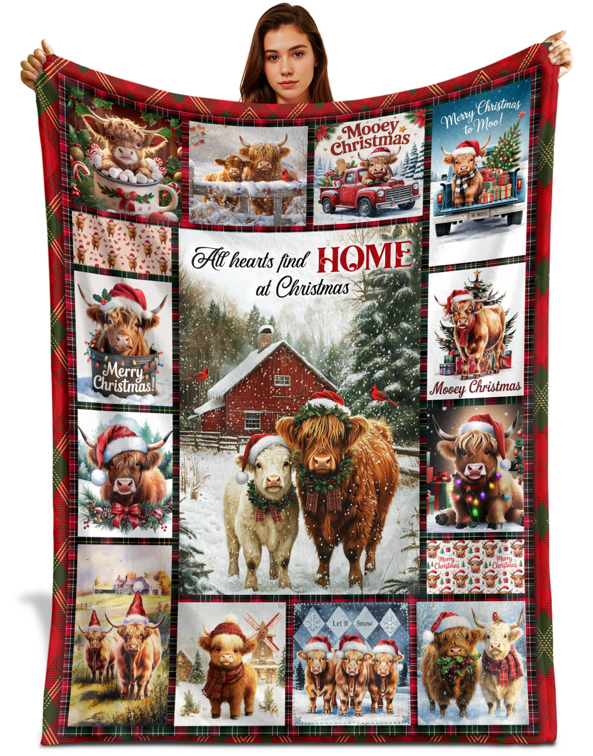 Netecom Christmas Highland Cow Blanket, Festive Winter Farmhouse Throw Blanket for Couch, Bed or Sofa, Ultra Soft Warm Gift for Holiday and Christmas