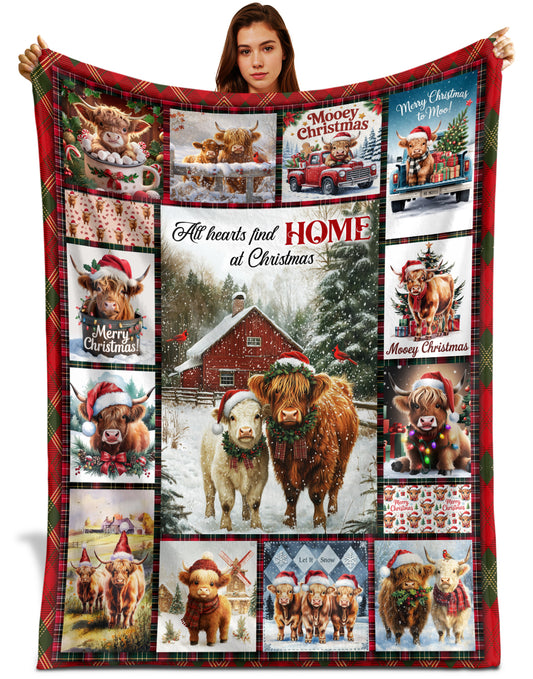 Netecom Christmas Highland Cow Blanket, Festive Winter Farmhouse Throw Blanket for Couch, Bed or Sofa, Ultra Soft Warm Gift for Holiday and Christmas
