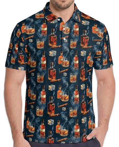Whiskey and Cigar Pattern Polo Shirt for Men – Vintage Gentleman Style | Netecom