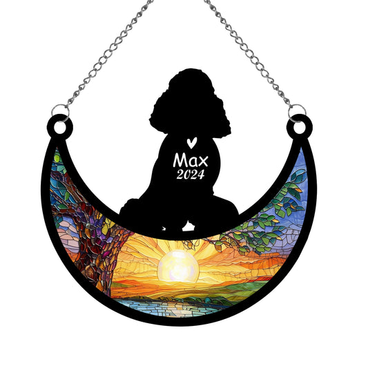 Netecom Personalized Poodle Memorial Suncatcher, Custom Poodle Ornament with Name Date, Dog Loss Sympathy Gift, Pet Loss Remembrance Gifts, Bereavement Gifts for Loss of Pet, Dog Grief Gift