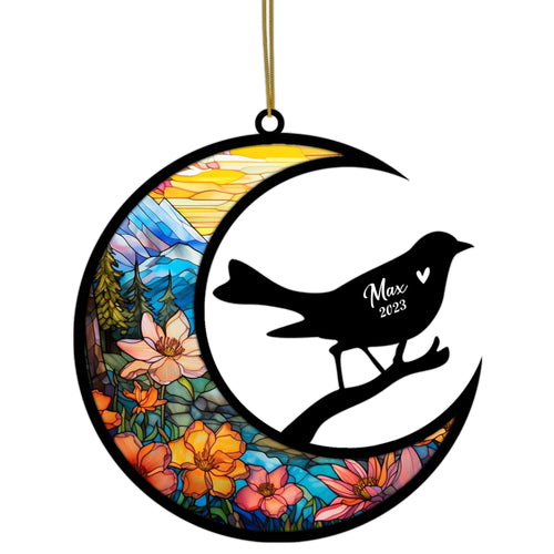 Netecom Personalized Birds Memorial Suncatcher, Pet Loss Suncatcher, Bereavement Birds Loss Gift, Custom Birds with Name Date, Gifts for Bird Lovers, Hanging Ornaments for Xmas, Car, Window