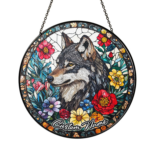 Netecom Custom Wolf Stained Glass Ornament, Personalized Memorial Suncatcher, Pet Loss Sympathy Gift, Christmas Decoration
