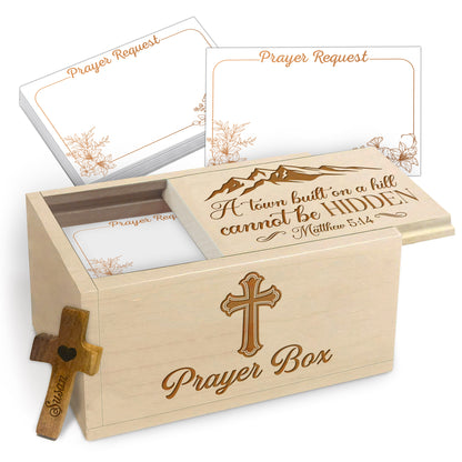 Netecom Custom Wooden Prayer Box with Scripture Design, 100 Prayer Request Cards & Personalized Name Cross – Christian Religious Gift for Faith, Prayer & Reflection
