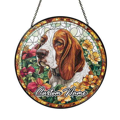 Netecom Custom Basset Hound Dog Stained Glass Ornament, Personalized Memorial Suncatcher, Pet Loss Sympathy Gift, Christmas Decoration