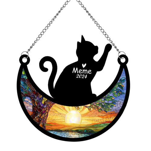 Netecom Personalized Cat Memorial Suncatcher, Custom Cat Ornament with Name Date, Loss of Pet Sympathy Suncatcher Gifts for Cat Lovers, Remembrance Gifts for Loss of Pet, Cat Grief Gift