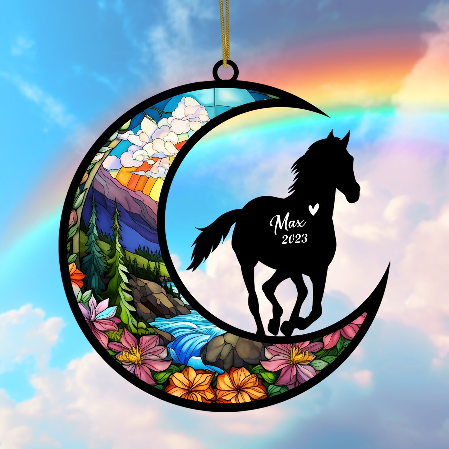 Netecom Personalized Horse Memorial Suncatcher, Horseback Riding Equestrian Sun Catcher, Custom Horse Name Sign Hanging Christmas Ornament, Bereavement Horse Loss Gift Housewarming Horse Lover Gift