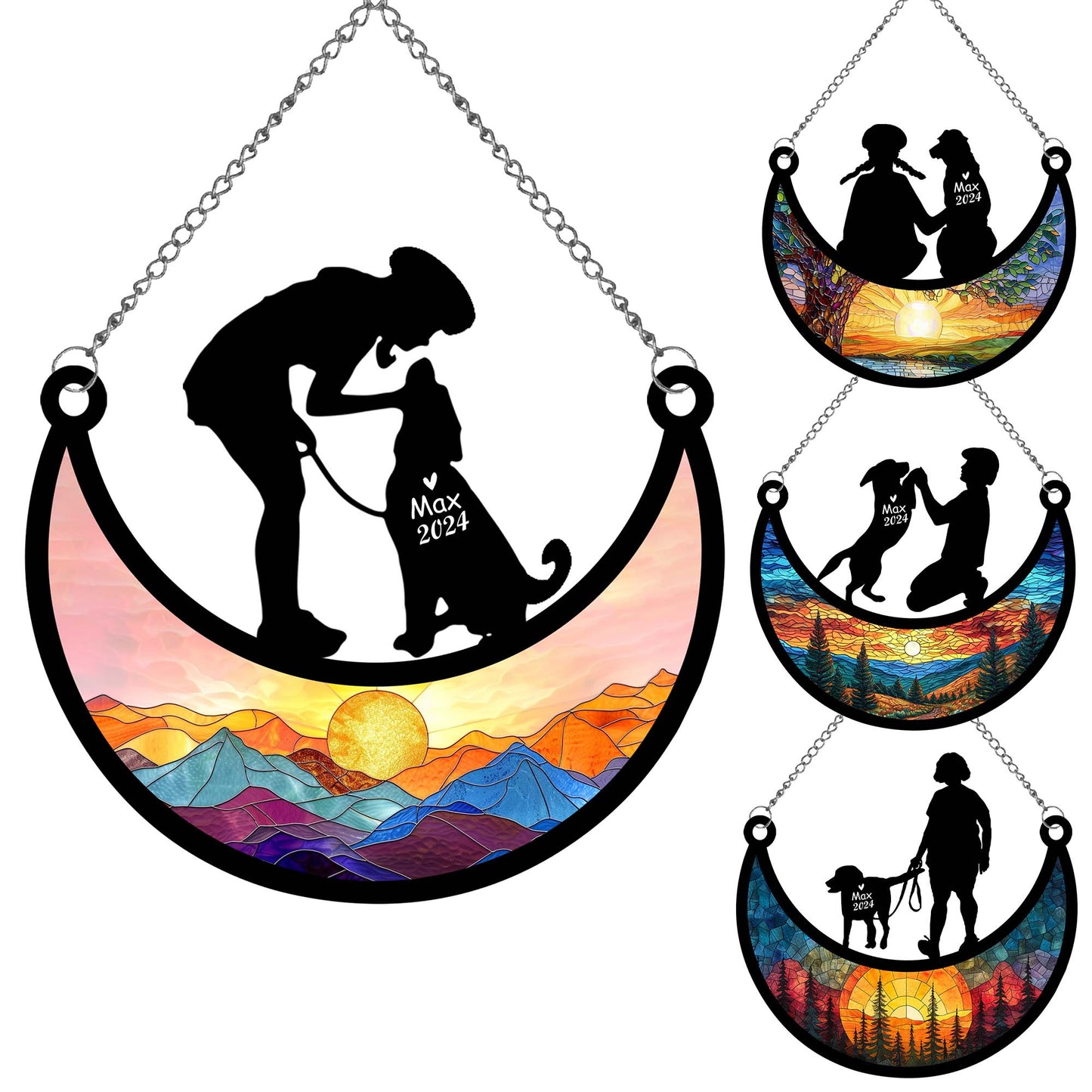 Netecom Dog Memorial Suncatcher, Personalized Dog Ornament with Name Date, Bereavement Gift Loss of Dog, Loss of Pet Sympathy Gift, Dog Passing Away Gift, Rememberance Gift for Dog Lover