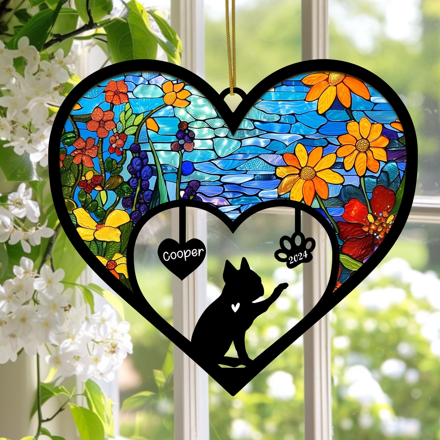 Netecom Boston Terrier Memorial Suncatcher, Personalized Bostie Dog Memorial with Name Date, Dog Passing Away Gift, Loss of Dog Sympathy Gift, Dog Remembrance Gift, Dog Lovers Gift