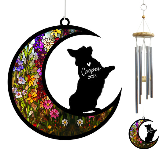 Netecom Corgi Dog Wind Chimes Memorial, Personalized Pet Memorial Windchime for Dogs Suncatcher, Loss of Pet Remembrance Gift, Sympathy Wind Chimes Outside Garden Decor, Dog Passing Away Gifts