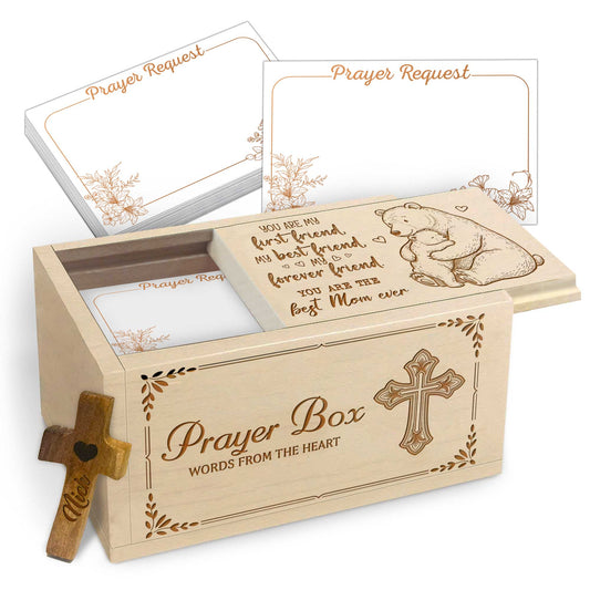 Netecom Personalized Prayer Box for Mom with 100 Prayer Request Cards and Custom Name Wooden Cross, Christian Faith Gift for Mother
