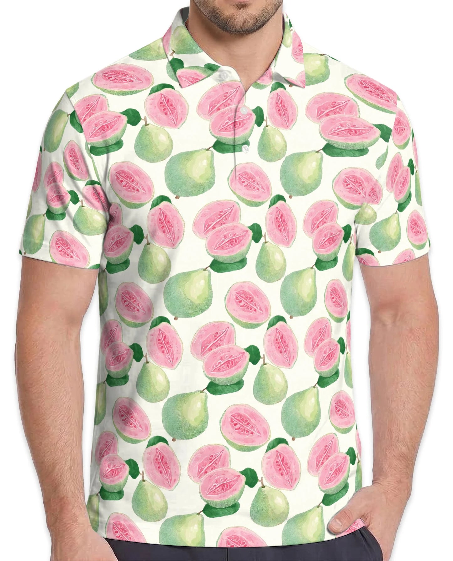 Guava Pattern Polo Shirt for Men – Tropical Fruit Summer Style | Netecom