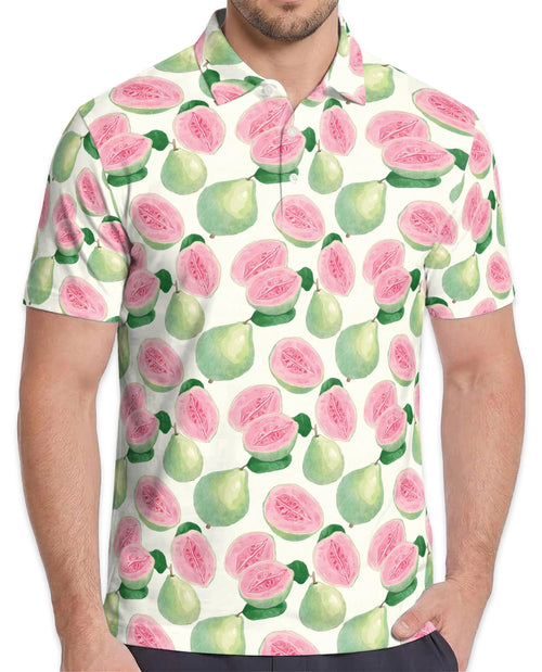 Guava Pattern Polo Shirt for Men – Tropical Fruit Summer Style | Netecom